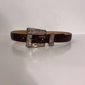 Kenneth Cole Brown Leather Animal Print Big Buckle Belt